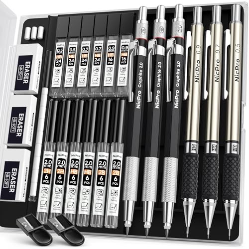 Nicpro 6PCS Art Mechanical Pencil Set w/ Case