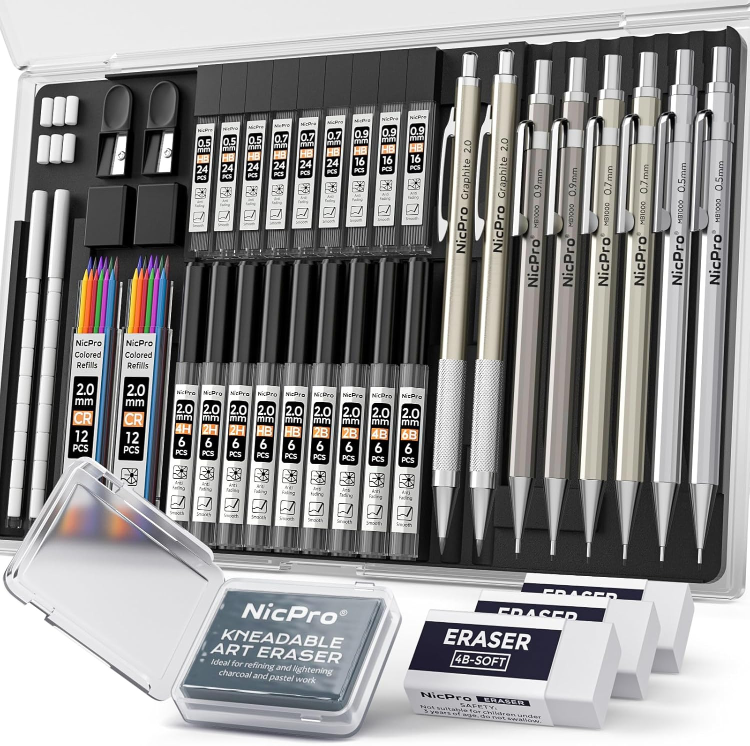 37PCS Art Mechanical Pencil Set, Metal Drafting Pencils 0.5 Mm, 0.7 Mm, 0.9 Mm &