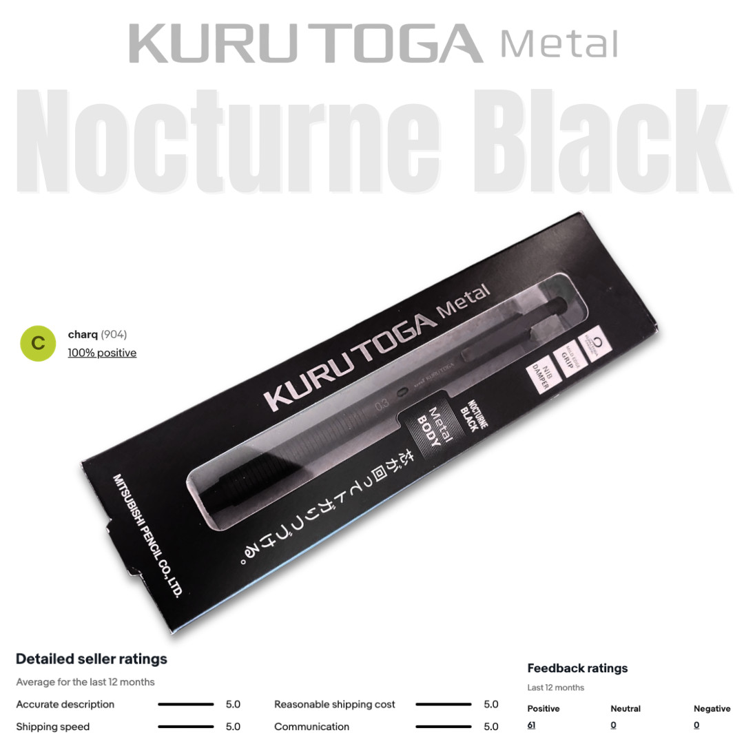 Kuru Toga Metal Nocturne Black 0.3mm Mechanical Pencil -NEW-
