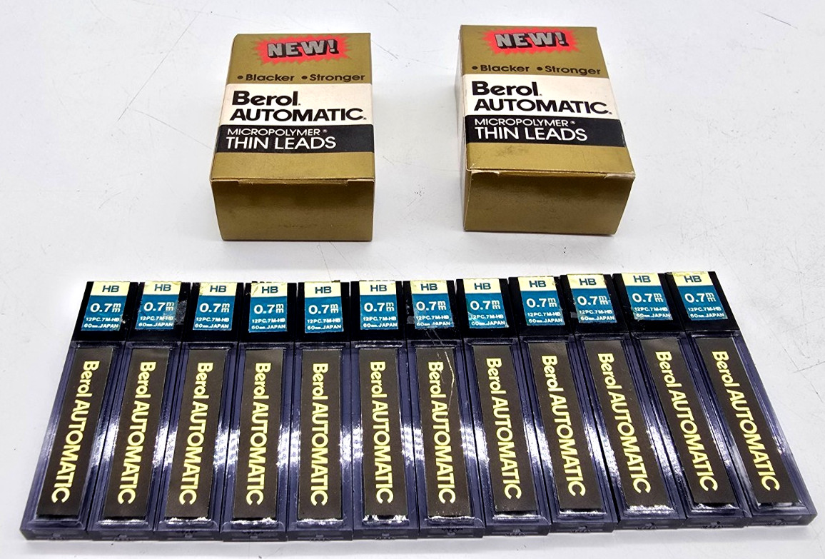 Lot of 2 Vintage Berol Automatic Thin Leads “HB” 0.7mm 2 box 12 Tubes ea NEW NOS