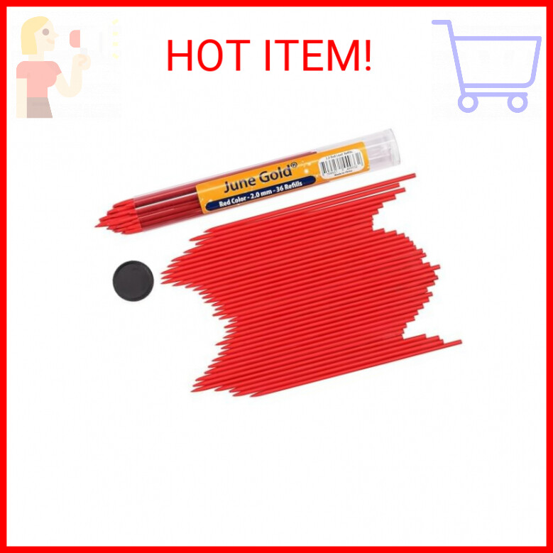 June Gold 36 Red (Cherry #101) Colored 2.0 mm Lead Refills, Bold Thickness for H