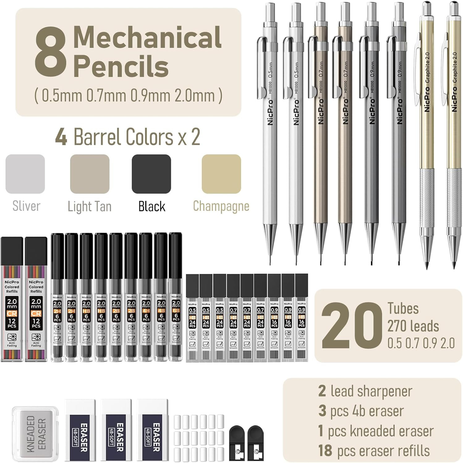 37PCS Art Mechanical Pencil Set, Metal Drafting Pencils 0.5 Mm, 0.7 Mm, 0.9 Mm &