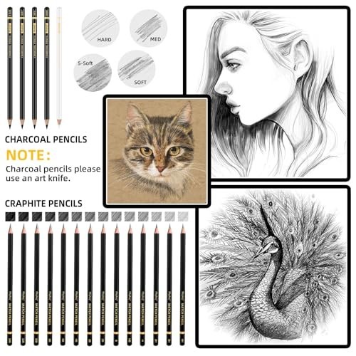 Drawing Pencil Set 24 Pieces Graphite Sketching Pencils for Artists Black