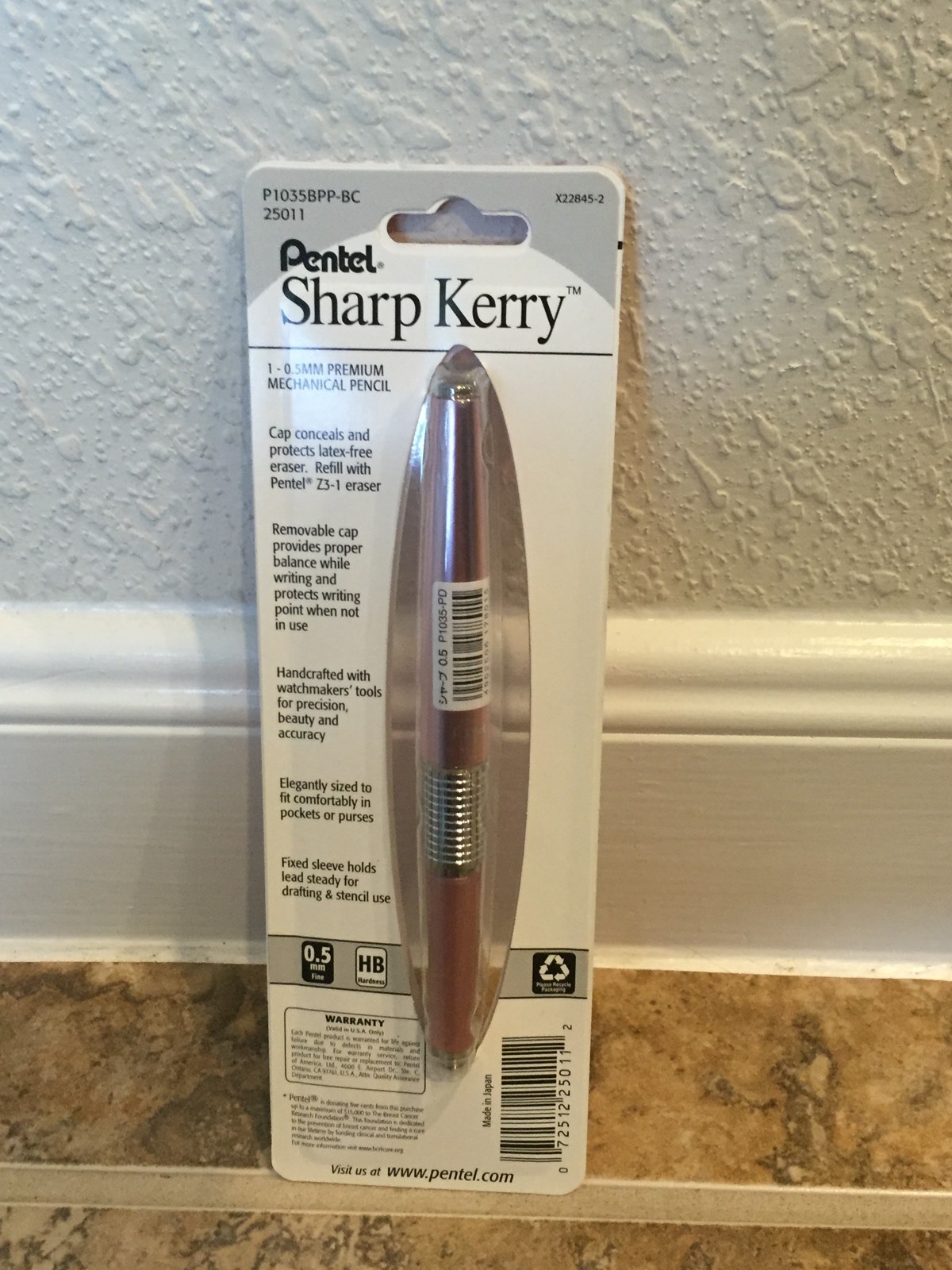 Pentel P1035P Sharp Kerry Mechanical Pencil, 0.50 mm, Metallic Pink Barrel