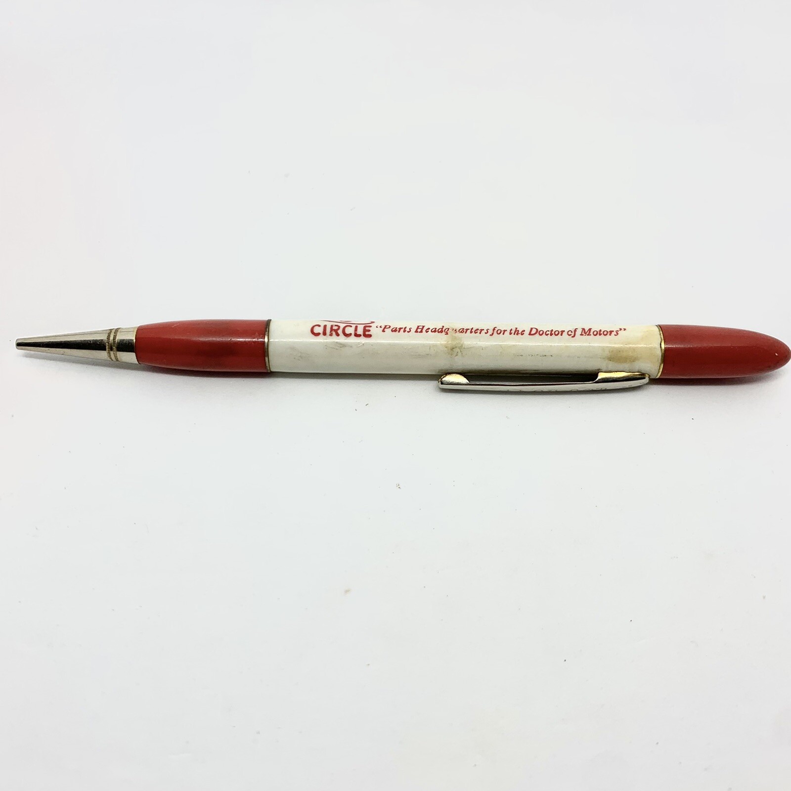 Vintage Redipoint Mechanical Pencil Advertising Automotive White Red Bakelite