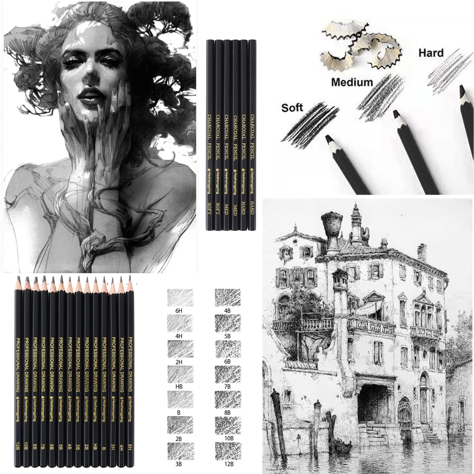 Heshengping 31 Drawing 1 Count (Pack of 1), 31 Pack Sketch pencil set