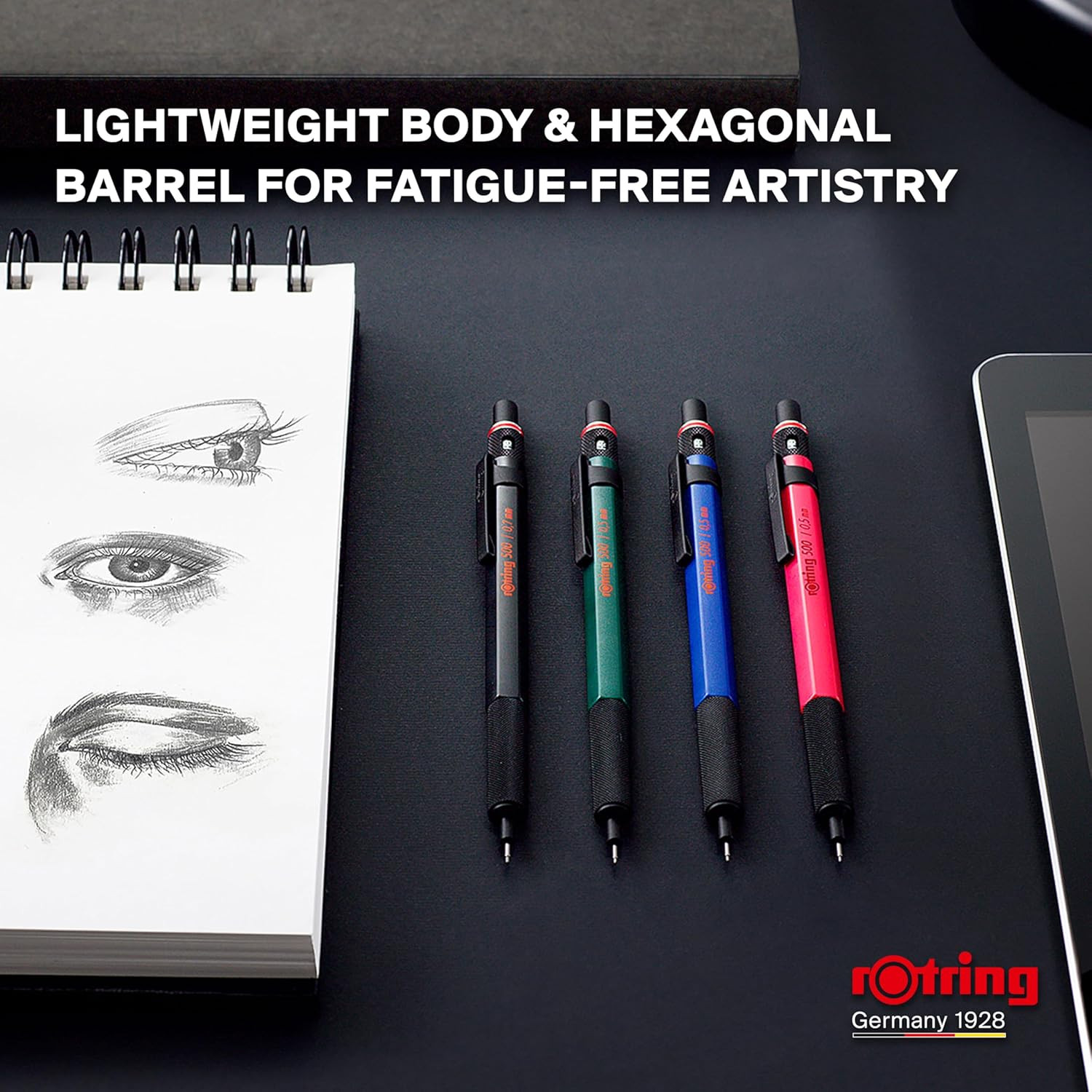 Rotring 500 Mechanical Pencil, Green Hexagonal Plastic Barrel and Non-Slip Textu