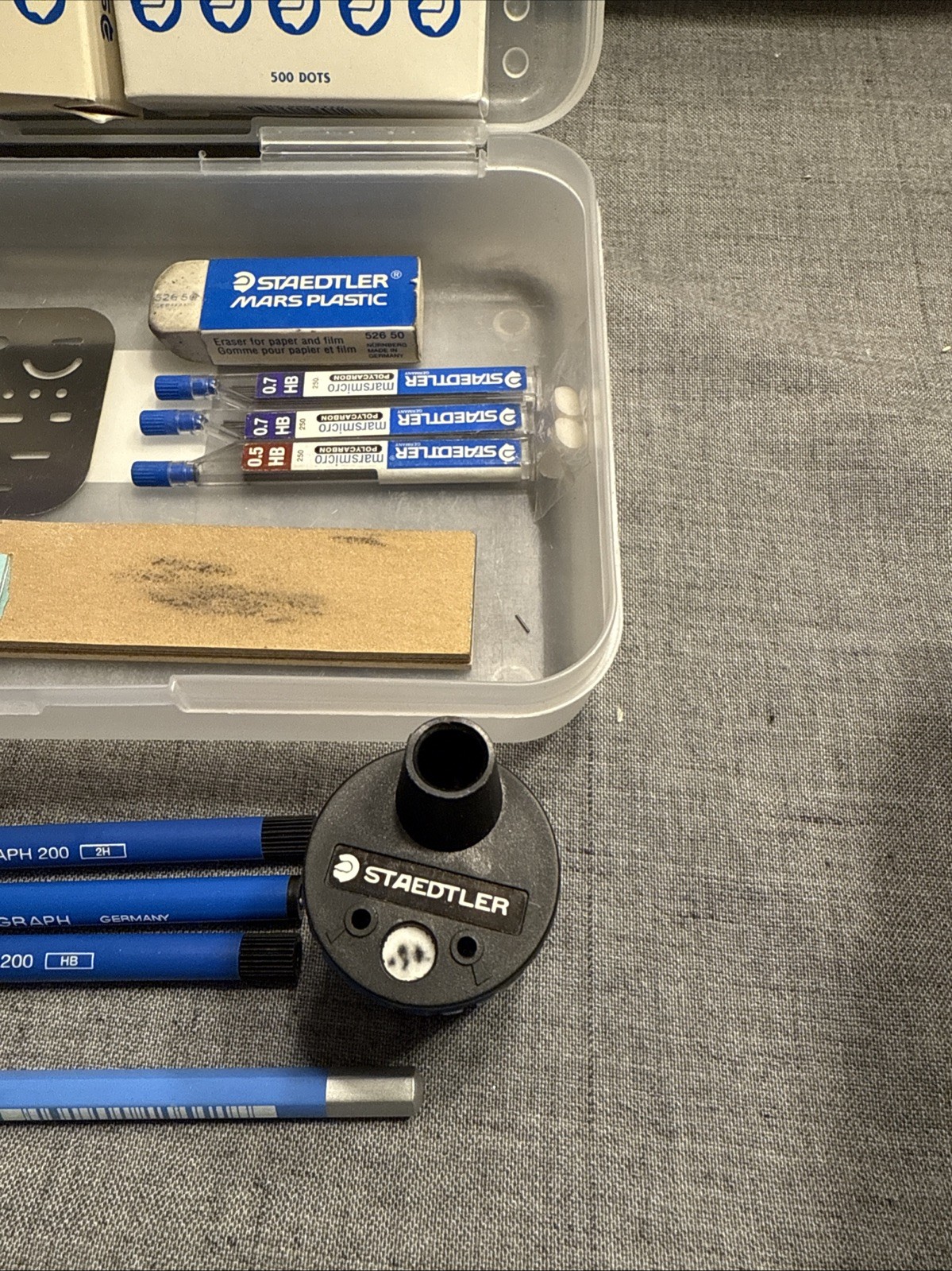 Staedtler Drafting Set Extras 18 Pcs Case Mechanical Pencils 03,05,07 Mars 780
