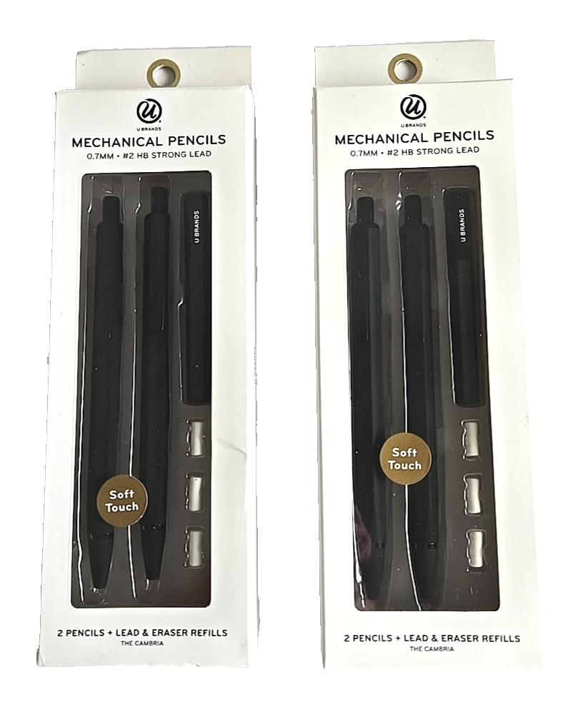 U Brands Lot 2 Mechanical Pencils # 2 HB Strong Lead & Eraser Refills Sets New