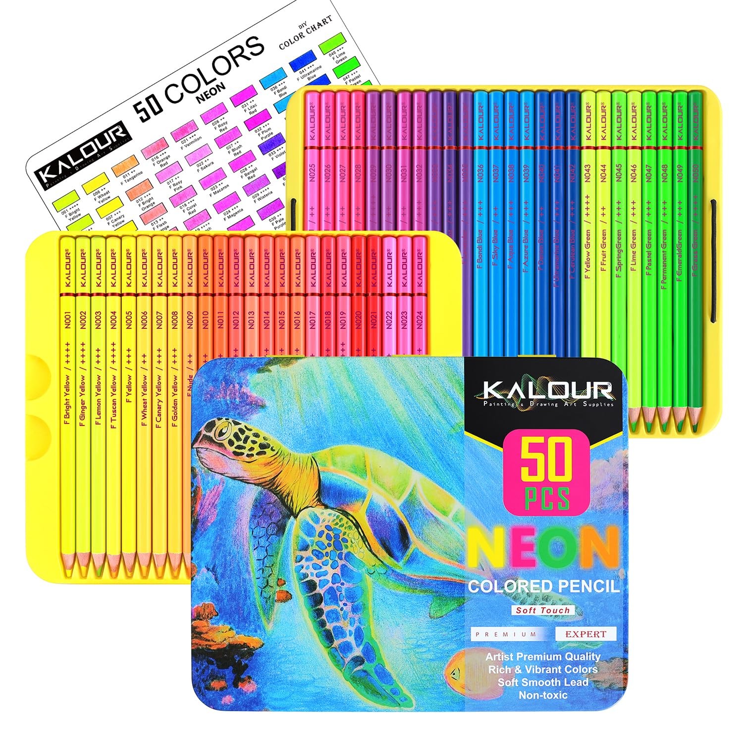 KALOUR PDAS 50 Neon Colored Pencils for 50 Count (Pack of 1), Multicolor
