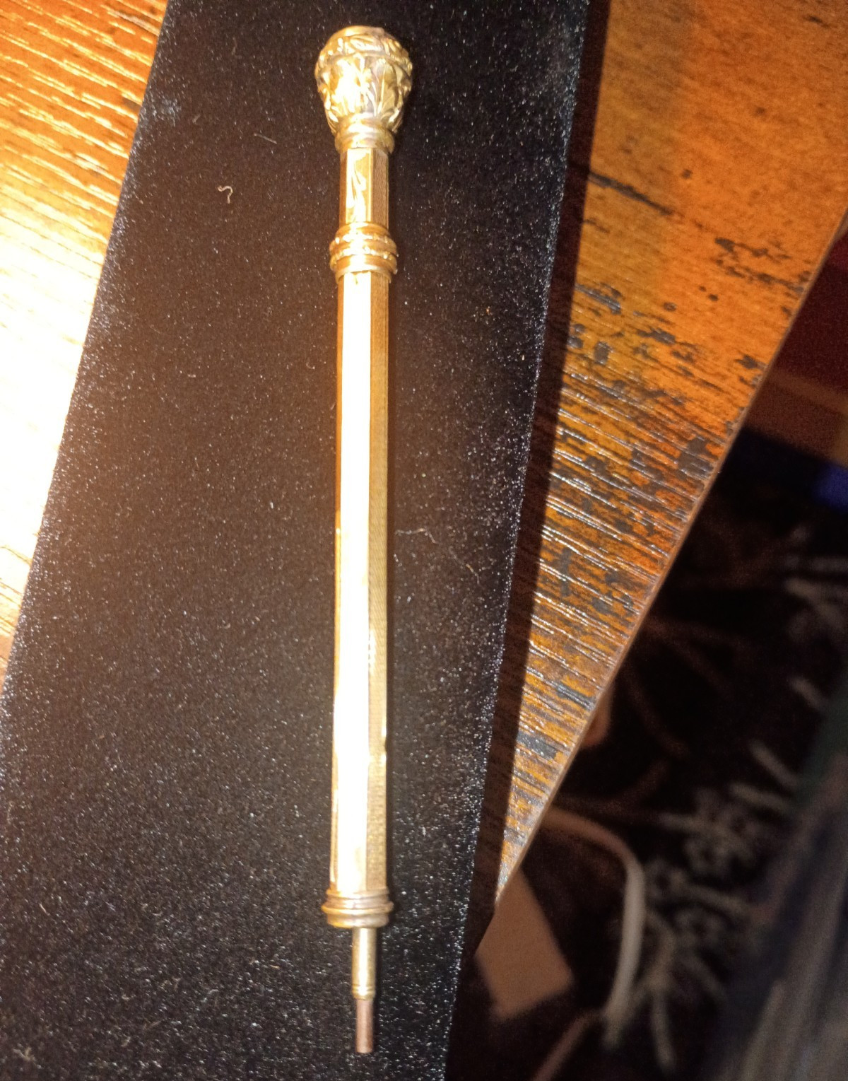 Gold Tone Retractable Mechanical Pencil with Red/Pink Gemstone Finial