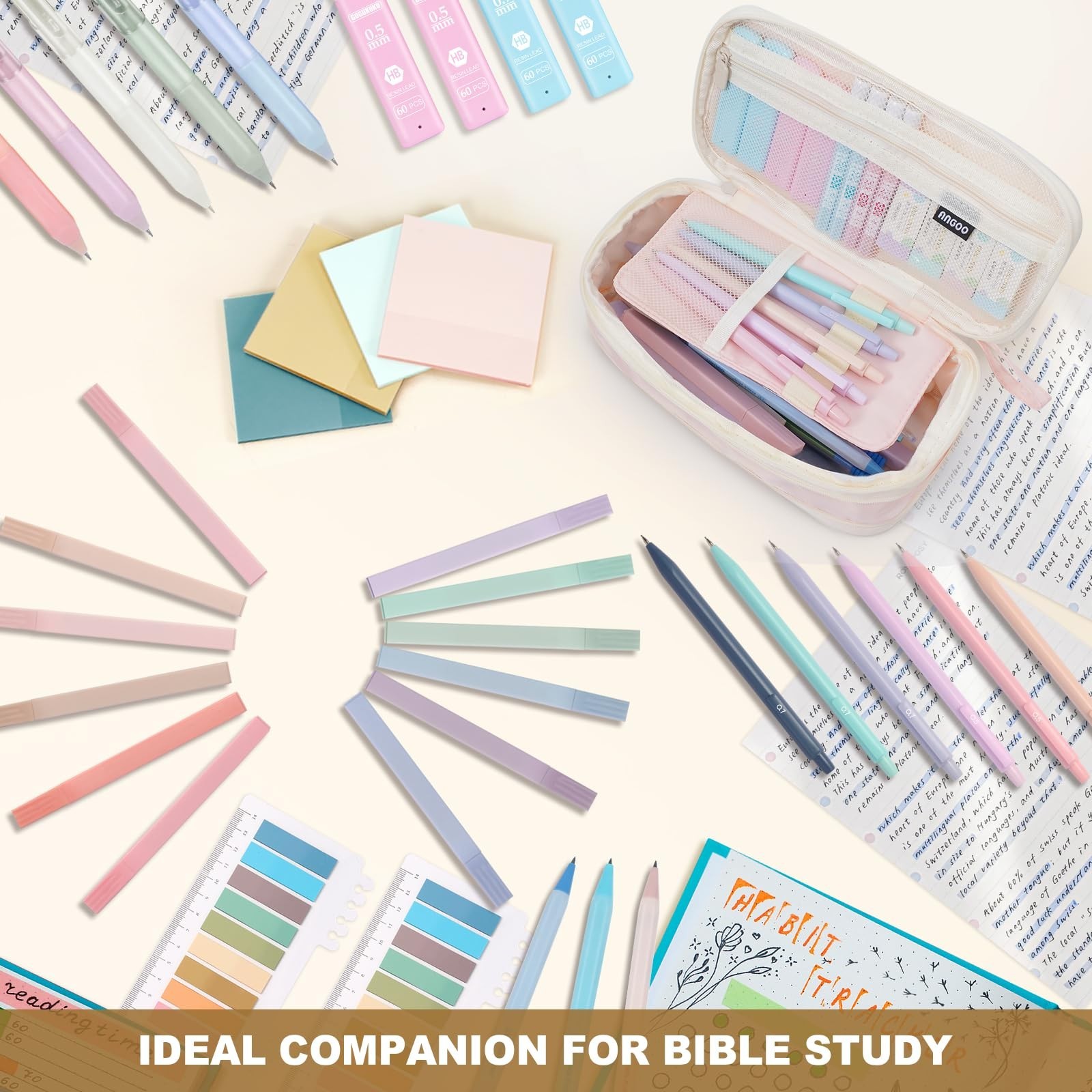 58 PCS Aesthetic School Supplies Set, Cute Pencil Case, Pastel Highlighters & Ge