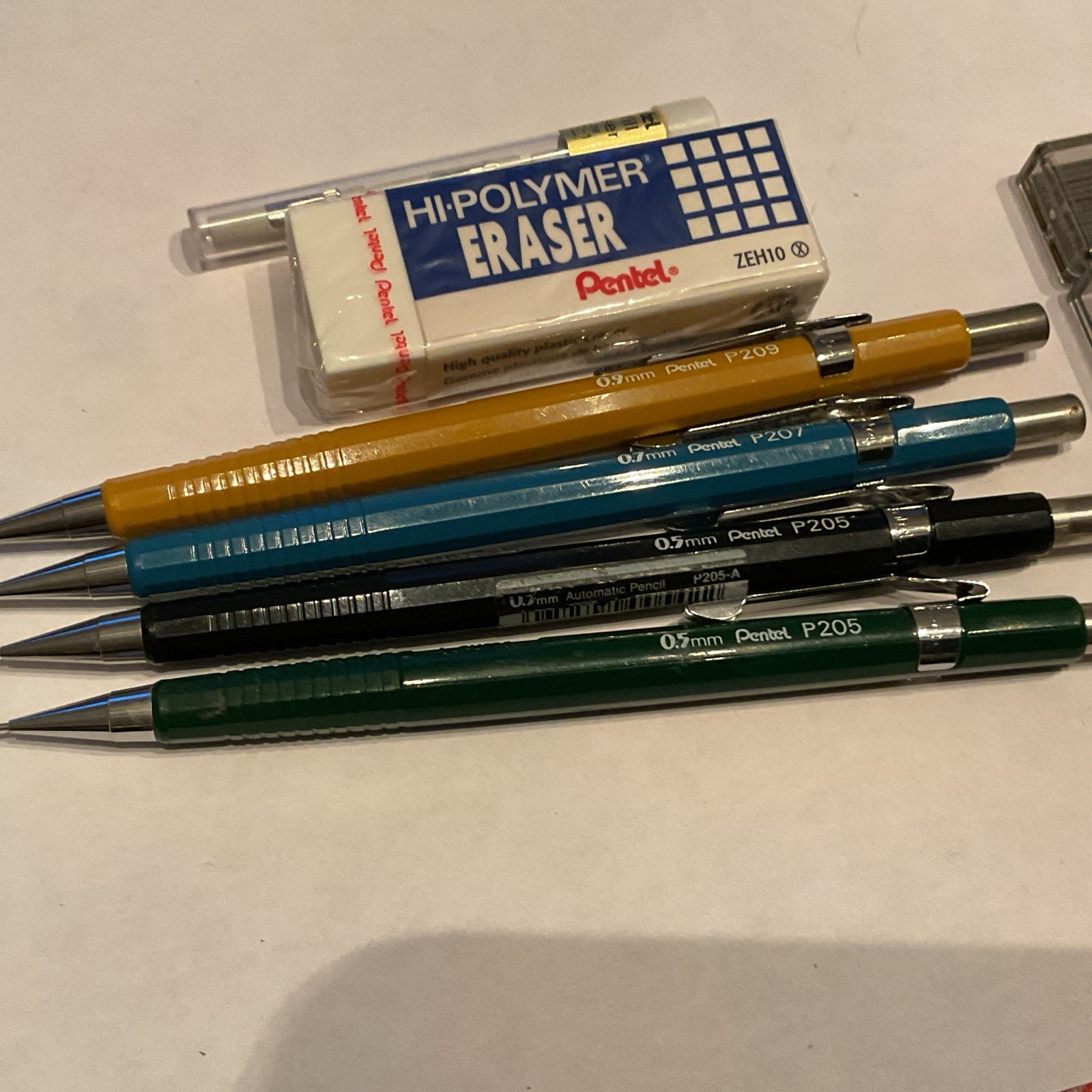 Pentel Sharp Mechanical Drafting Pencils Set 0.5 0.7 0.9mm Lead Erasers Lot R138