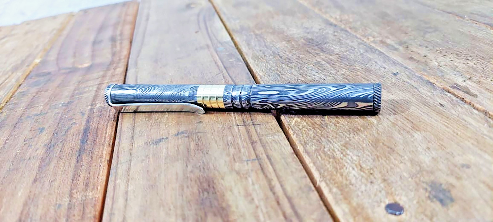 Handcrafted Lavish Damascus steel ballpoint pen with Brass Fittings. Best Gift
