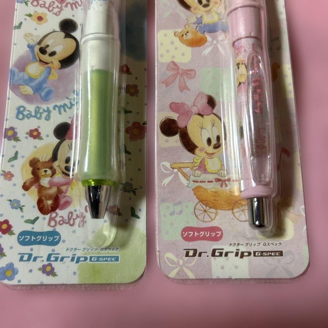 Rare Disney Baby Mickey Minnie Doctor Grip Mechanical Pencil & Ballpoint Pen
