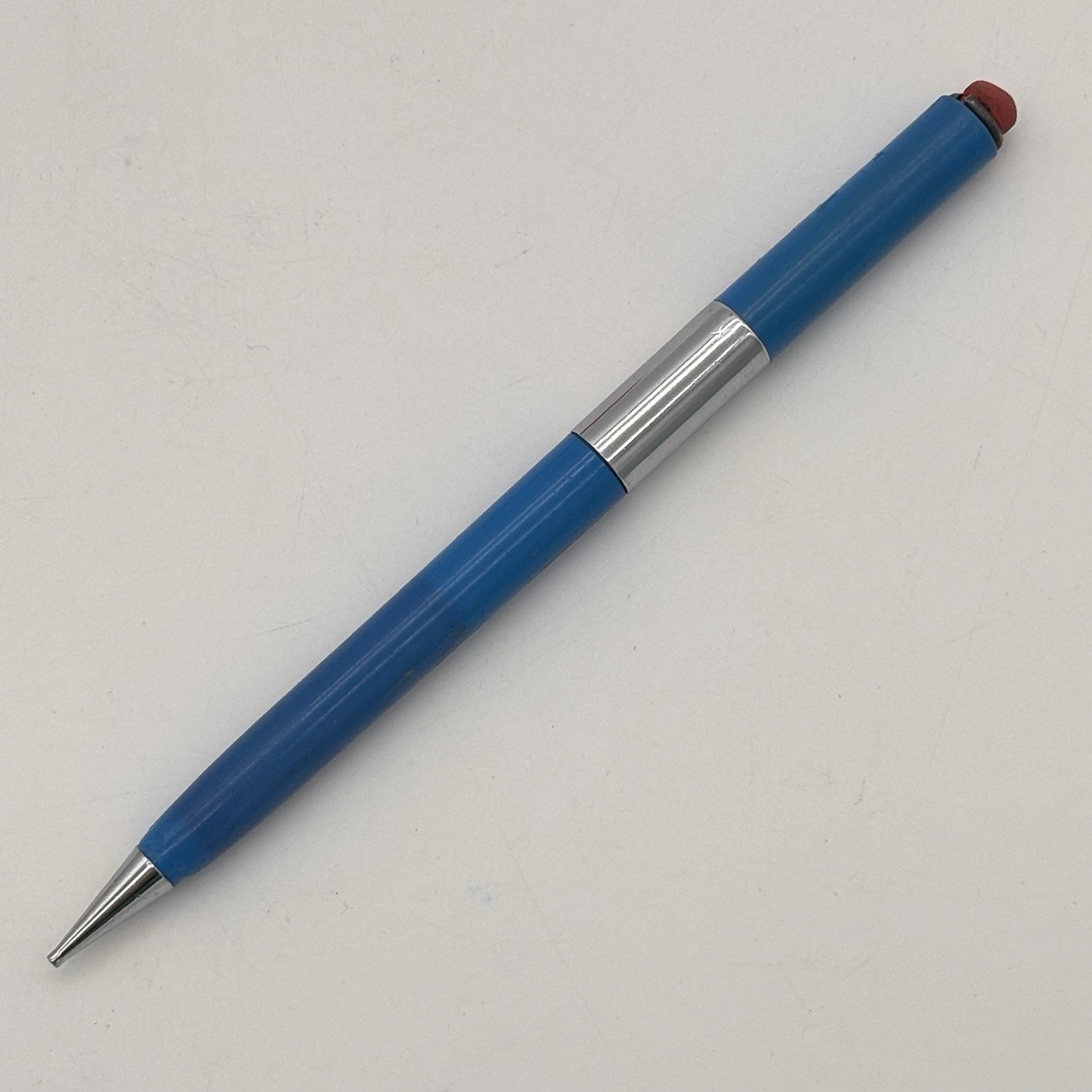 Vintage SCRIPTO Mechanical Pencil Korea Blue w Chrome 1970’s Needs Lead