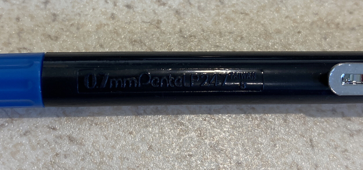Vintage Pentel P247 Mechanical Pencil 0.7 mm Black & Blue Barrel NOS