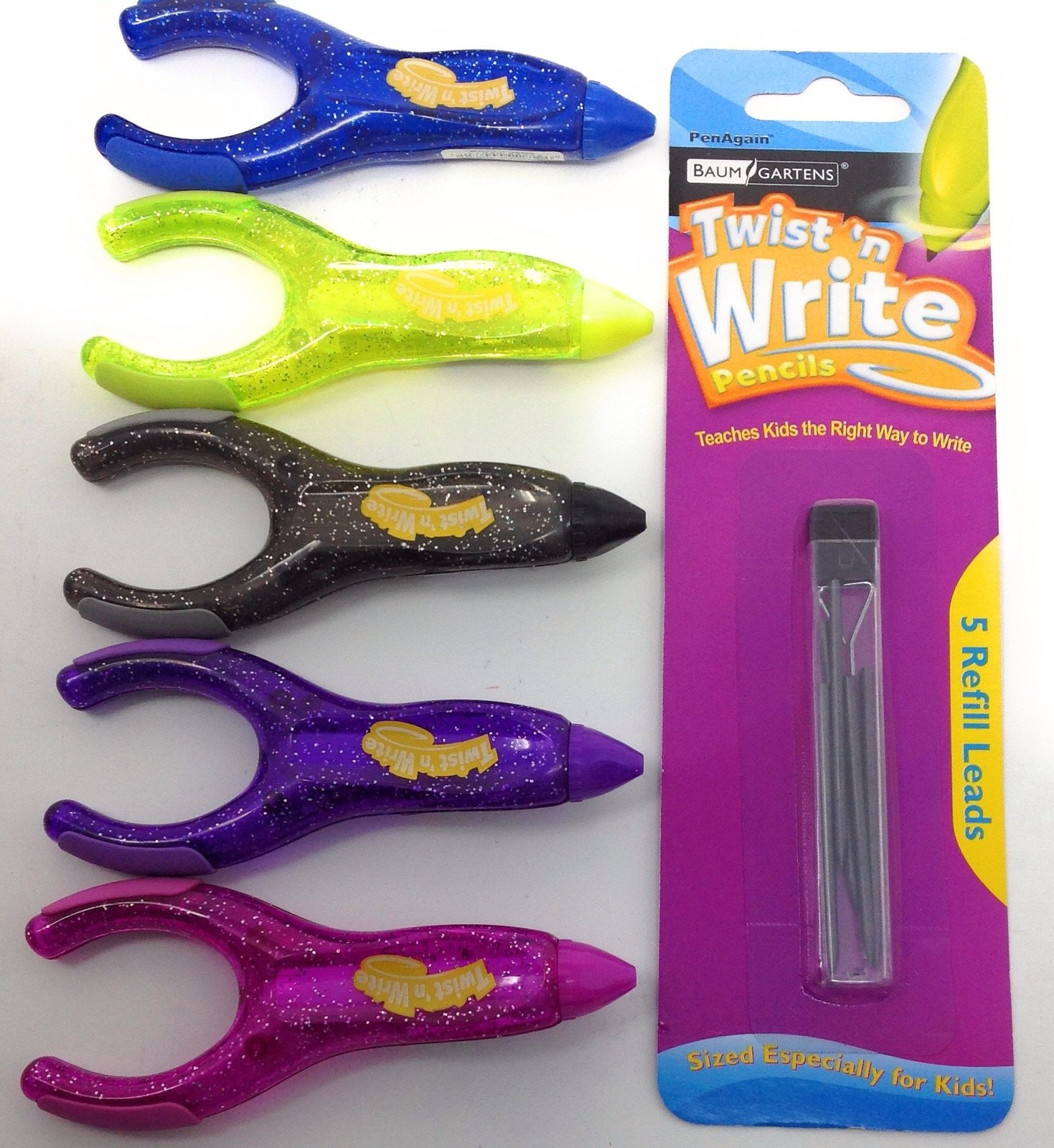 5 PCS Twist N Write Mechanical Pencils With 5 Refills Ergonomic Children Kid