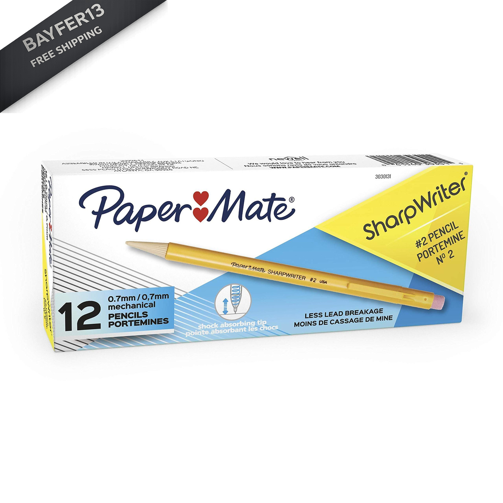 Paper Mate SharpWriter Mechanical Pencils, 12 Count (Pack of 1), Goldenrod