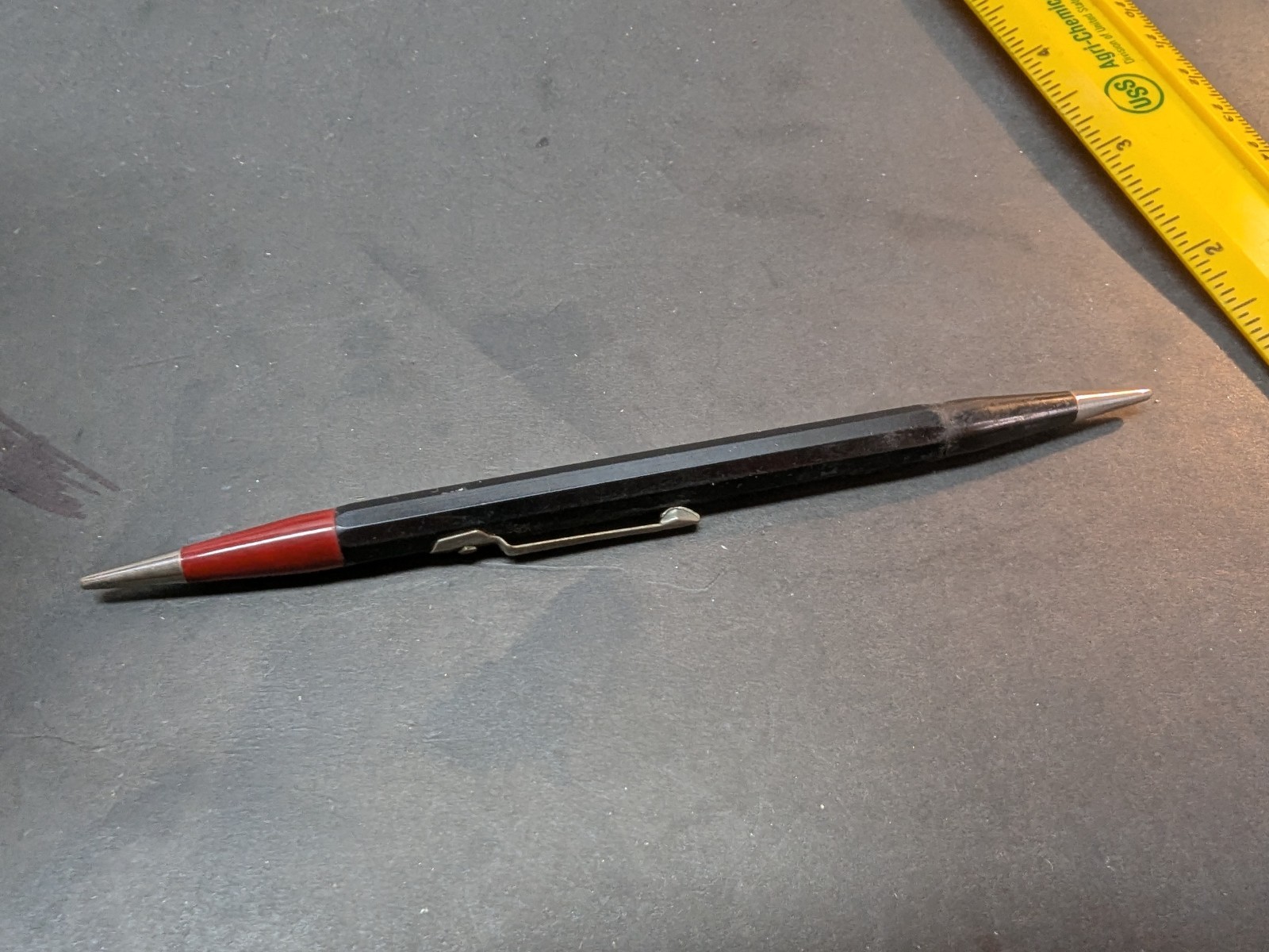 Autopoint Duo-Point 8B Black w/Black & Red Ends & Chrome Pencil Real Thin USA
