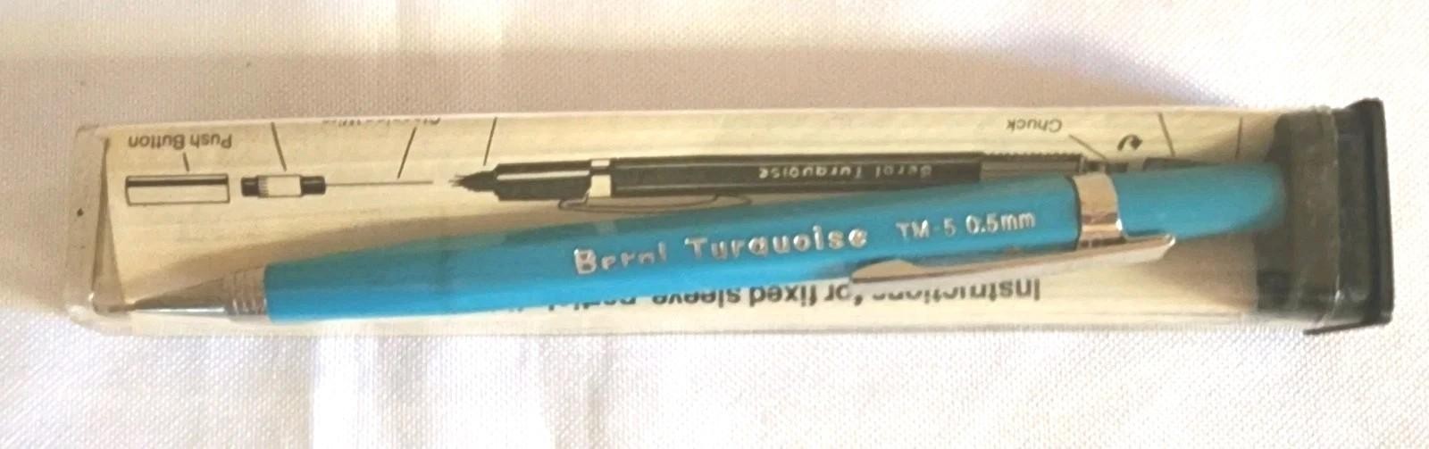 BEROL 0.5mm TM5 PUSH ACTION AUTO FEED MECHANICAL PENCIL TURQUOISE + DRAWING LEAD