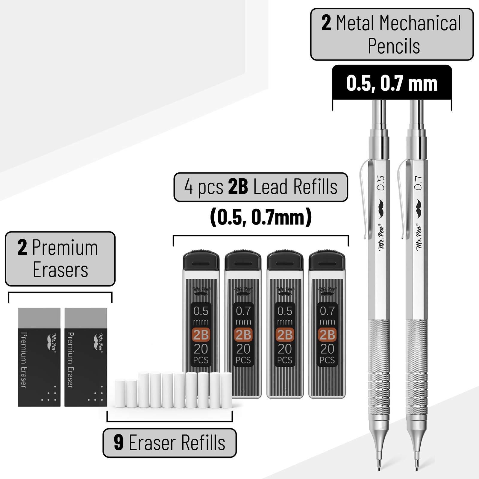 Mr. Pen- Metal Mechanical Pencil Set with Lead 1 Count (Pack of 1), Gray