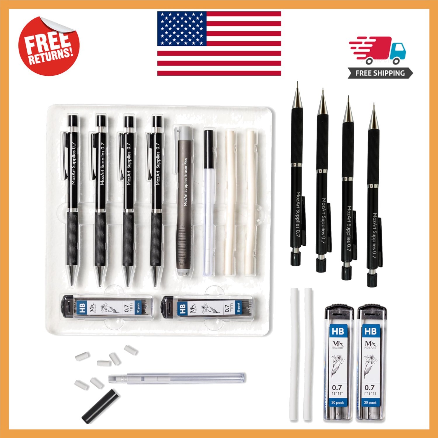 Elegant 0.7mm Mechanical Pencil Set with 60 Lead Refills & Eraser – Perfect Gift