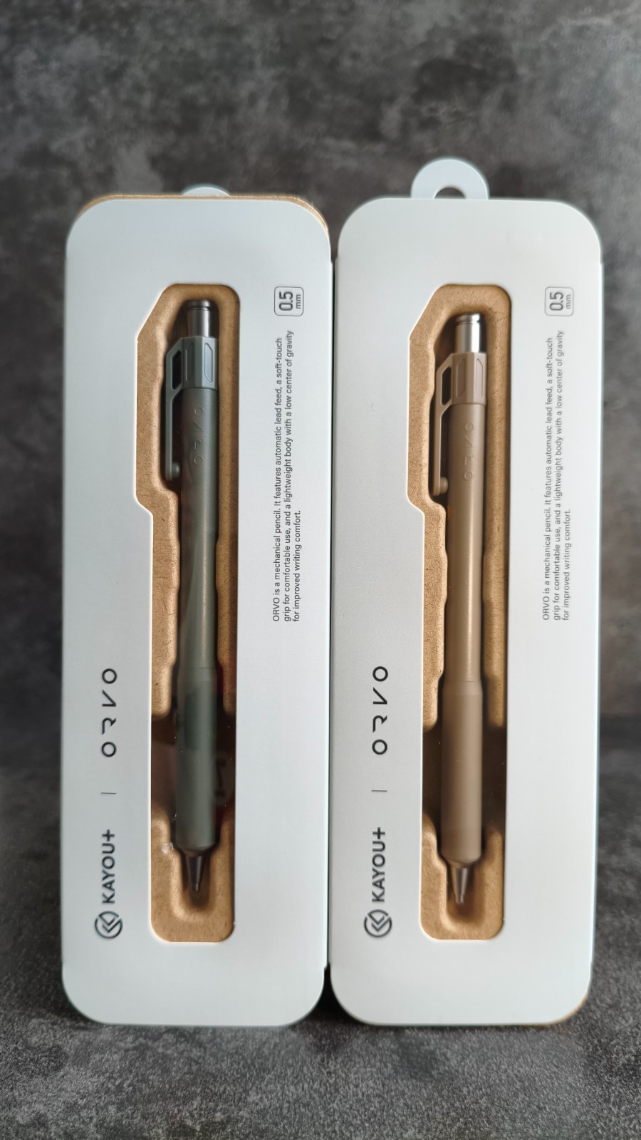 KAYOU+ ORVO Automatic Mechanical Pencil 0.5mm 2 Pens Set Forest Green Sand Gray