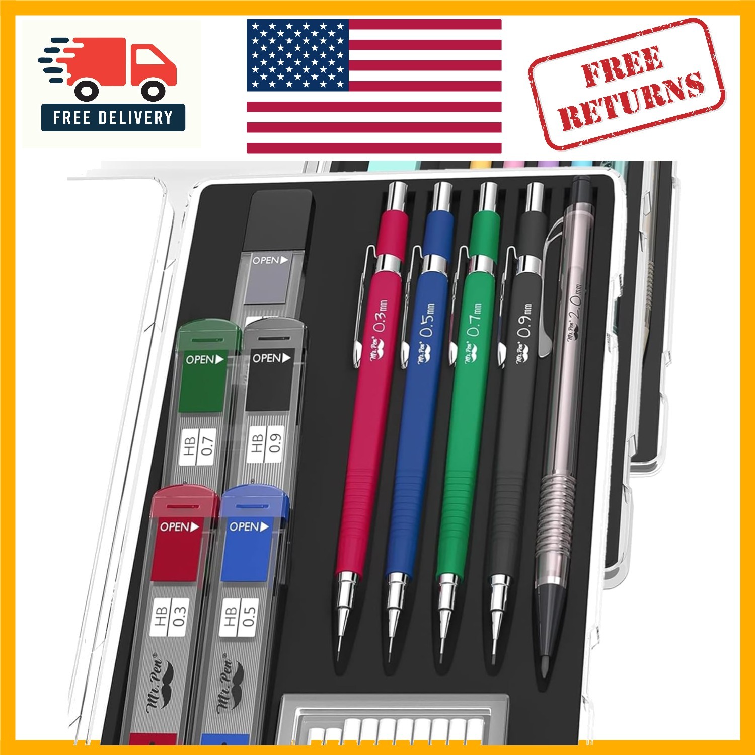 Versatile 5-Piece Mechanical Pencil Set with Soft Grip for Fatigue-Free Writing