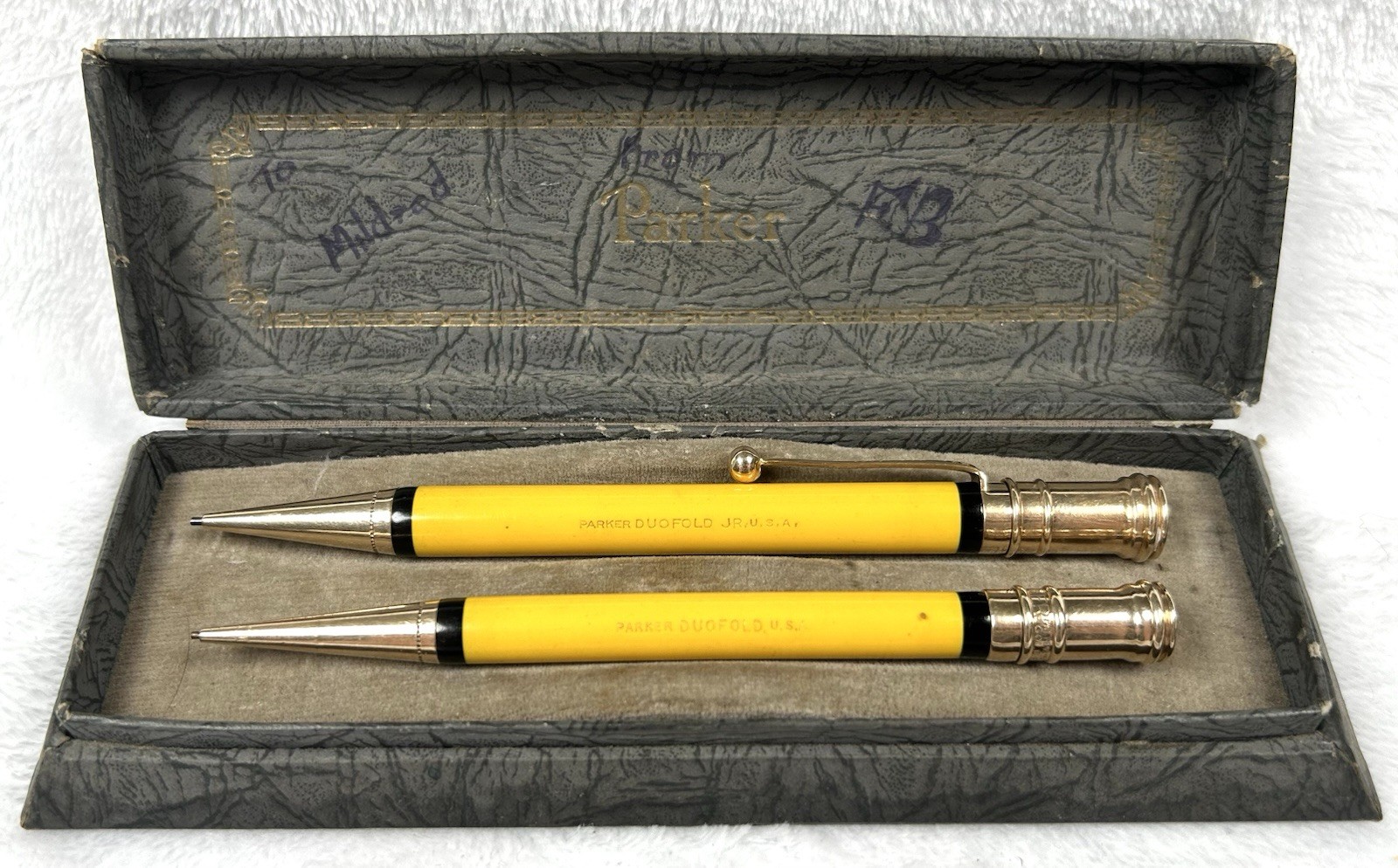 1920s Parker Duofold Mandarin Yellow Junior & Lady Mechanical Pencils w/ Box