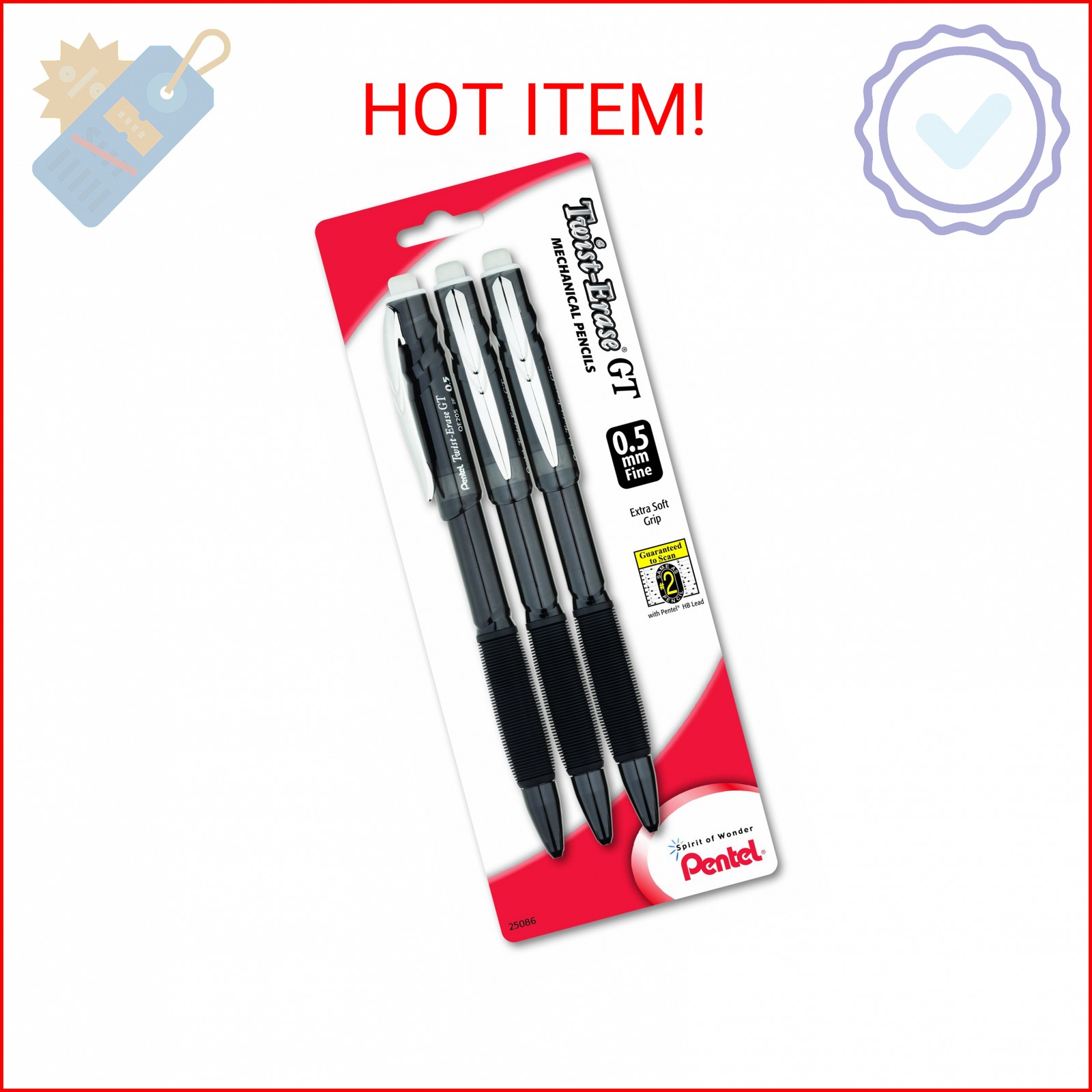 Pentel Twist-Erase GT (0.5mm) Mechanical Pencil, Assorted Barrel Colors, Color M