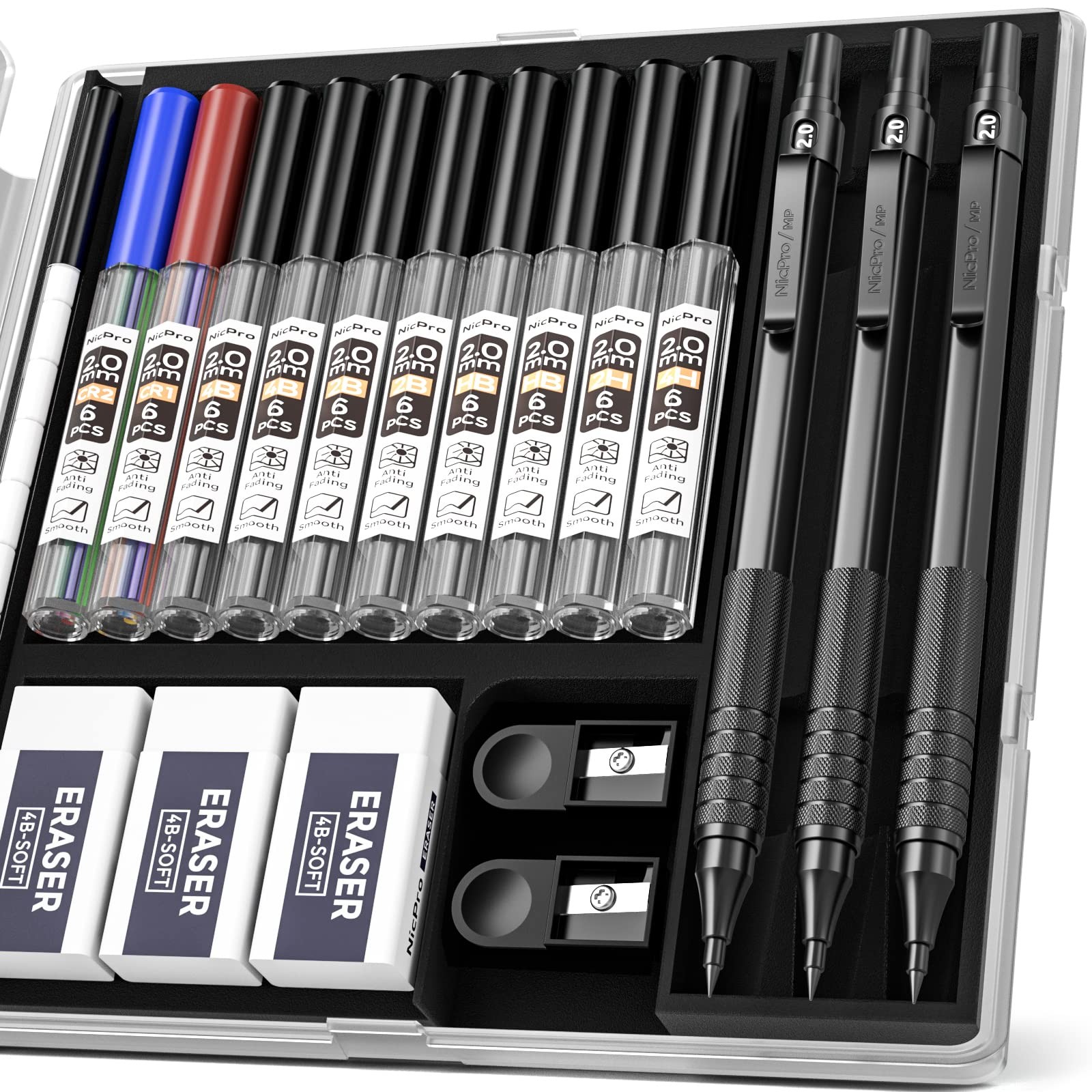 Nicpro Black Metal 2.0 Mechanical Pencil Set with mm in black,