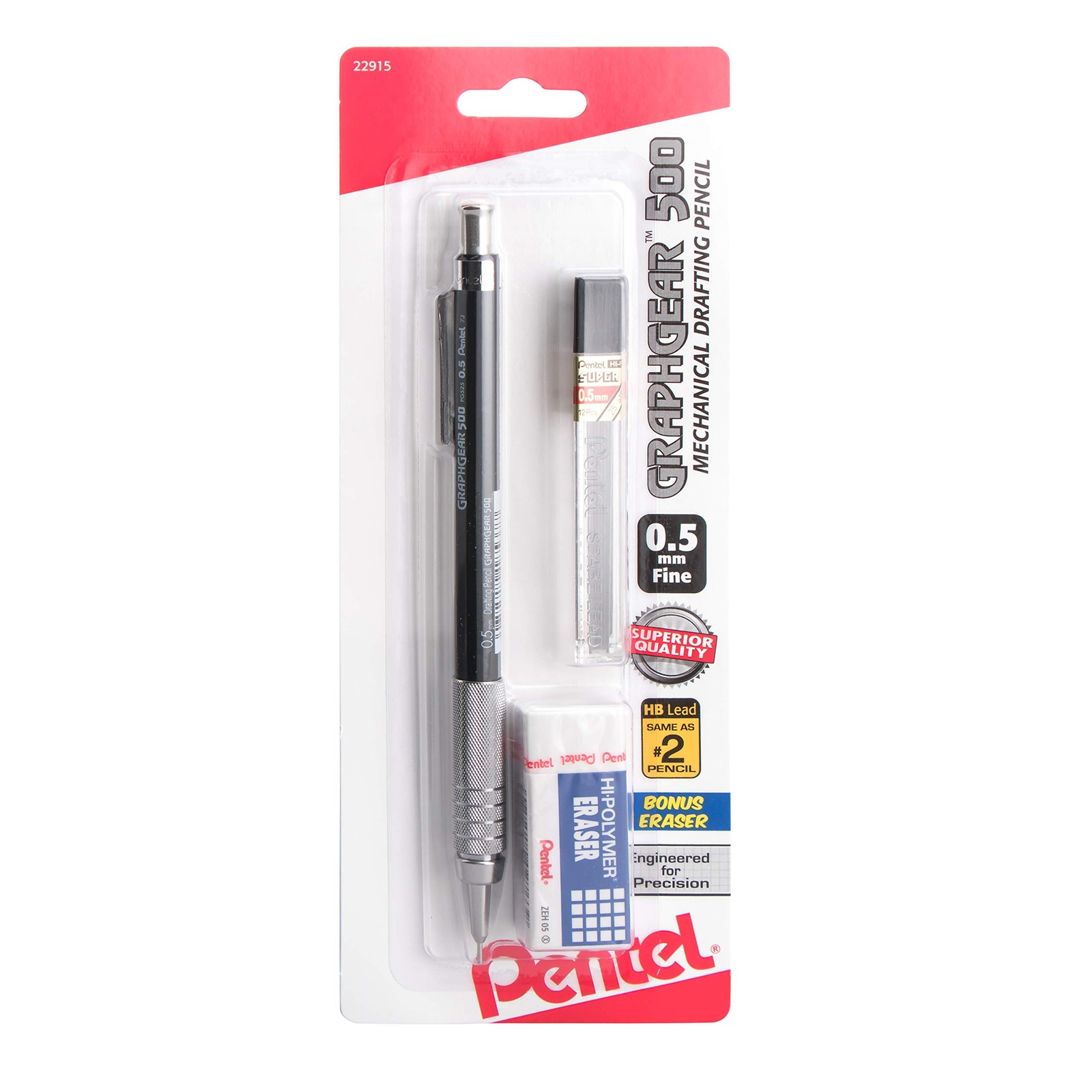 Pentel Technical Drafting Pencil 0.5mm with Eraser and Metallic Grip