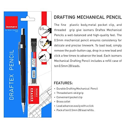 0.5mm Mechanical Pencil 2B Lead Built-in Sharpener Non Slip Grip +10 Leads