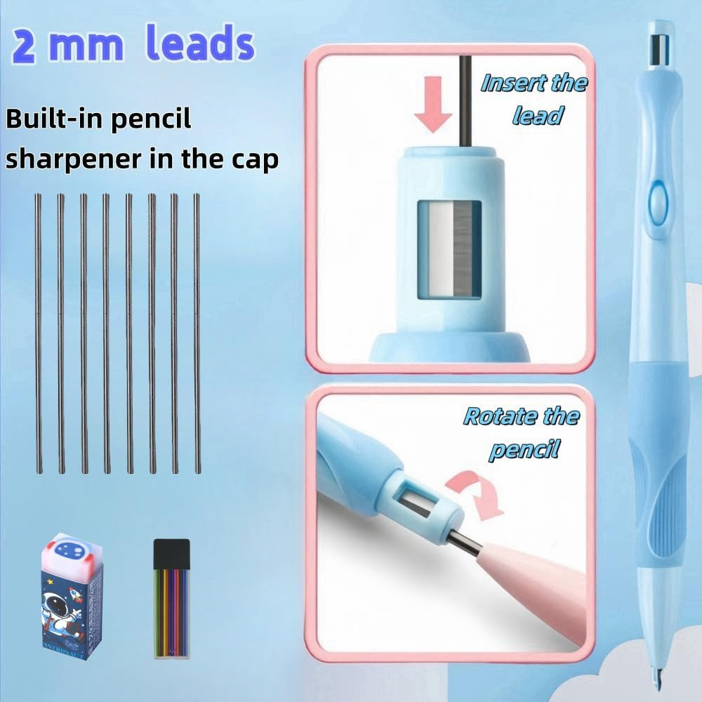 Handwriting thick mechanical pencils with grip: 2.0MM HB Pencil for kids with 14