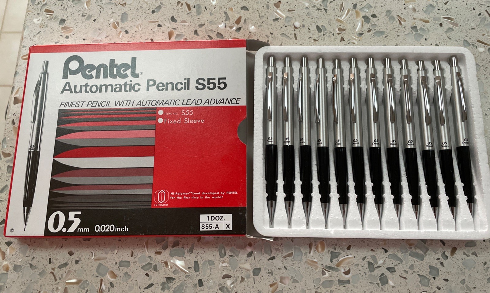 Vintage Pentel Mechanical Pencil S55 0.5mm Black Silver RARE Discontinued Pen