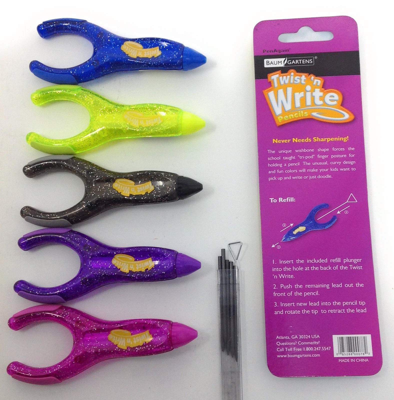 5 PCS Twist N Write Mechanical Pencils With 5 Refills Ergonomic Children Kid