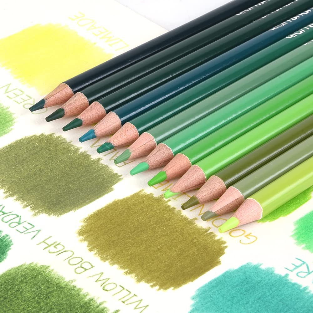 qianshan 12 Green Colored Pencils Oil Based Pre-sharpened 12 green pencils