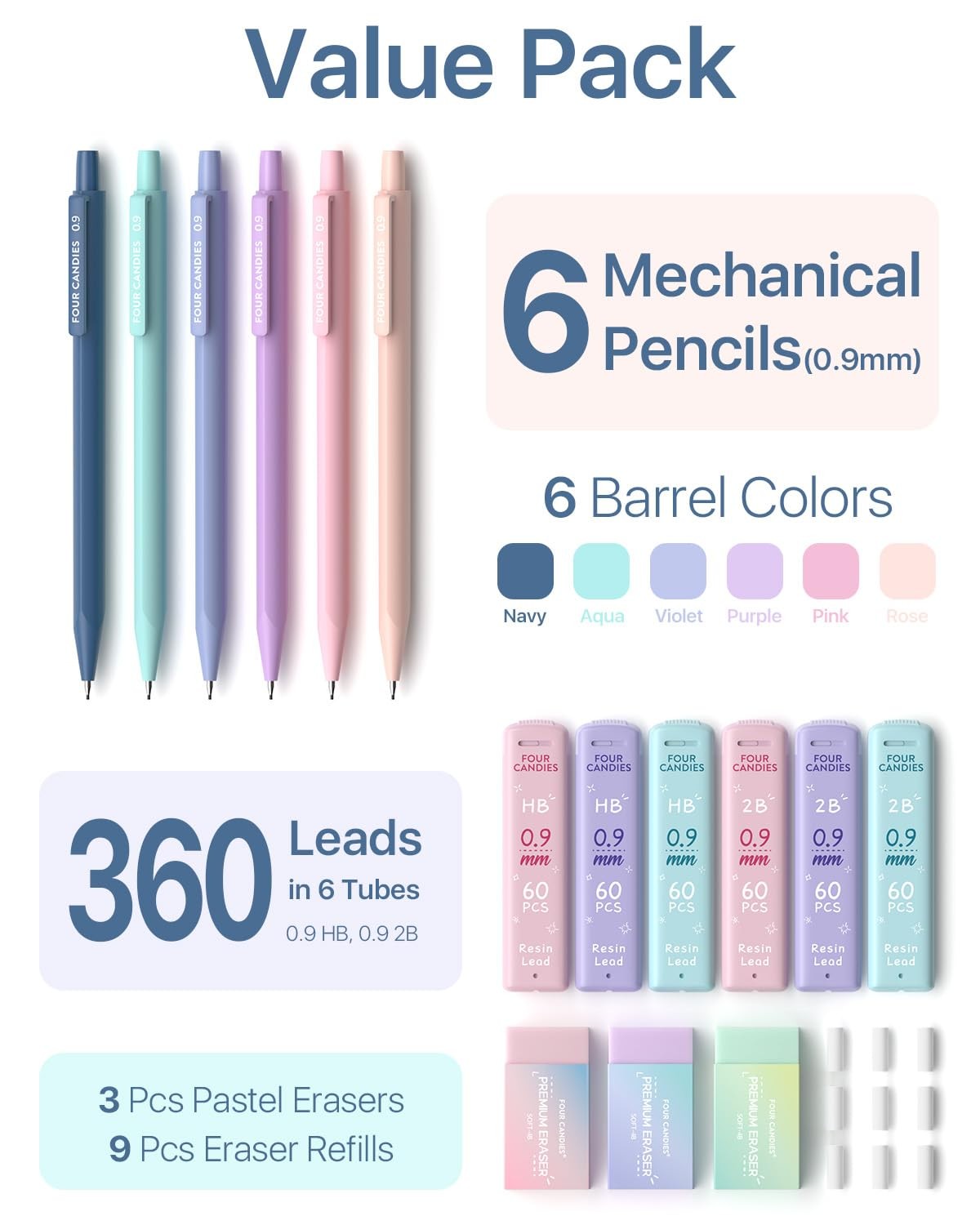 0.035 in Mechanical Pencils, with 0.035 in HB and 2B Lead Refills