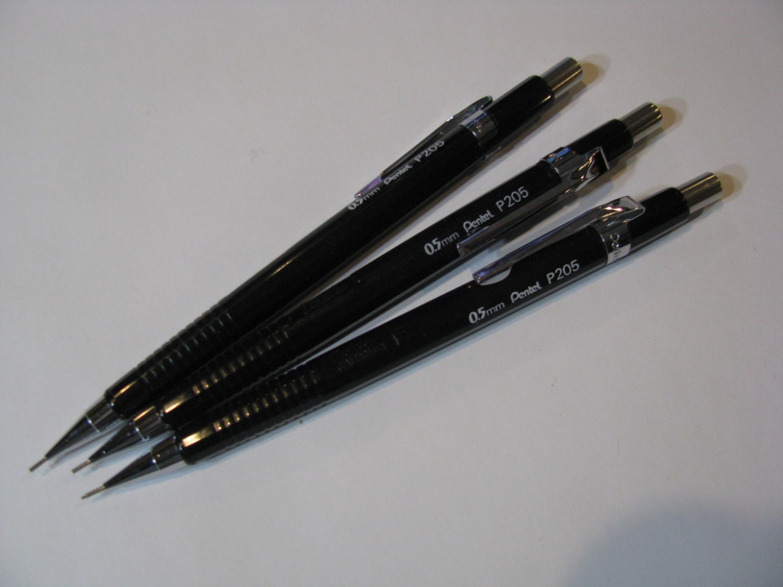 3pc Lot Set 0.5mm Pentel P205 Mechanical Drafting Pencil Black Plastic Barrel