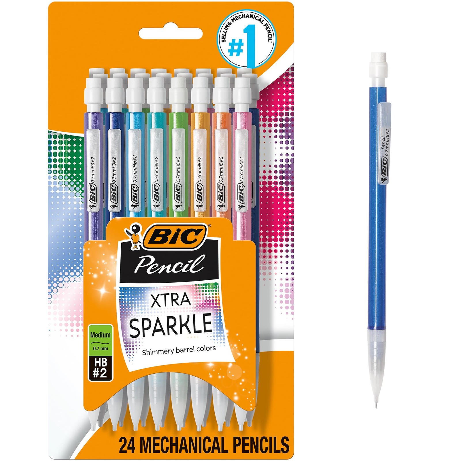 BIC Xtra Sparkle Number 2 Mechanical Pencils With Erasers Medium Point (0.7mm)