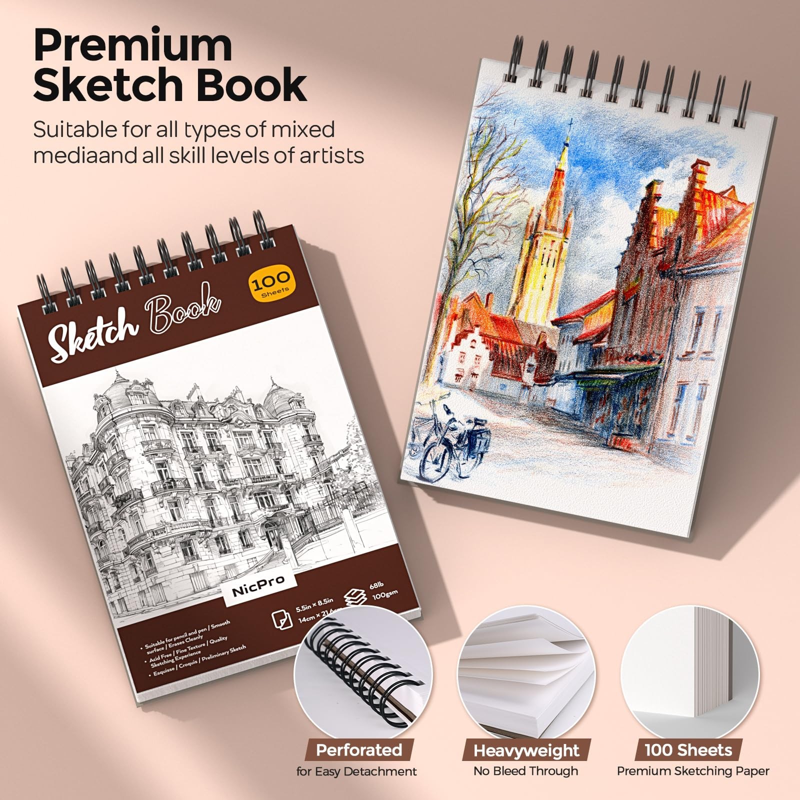 Nicpro 58 PCS Art Drawing 0.3mm 0.5mm 0.7mm 0.9mm 2.0mm, Black+Cowhide