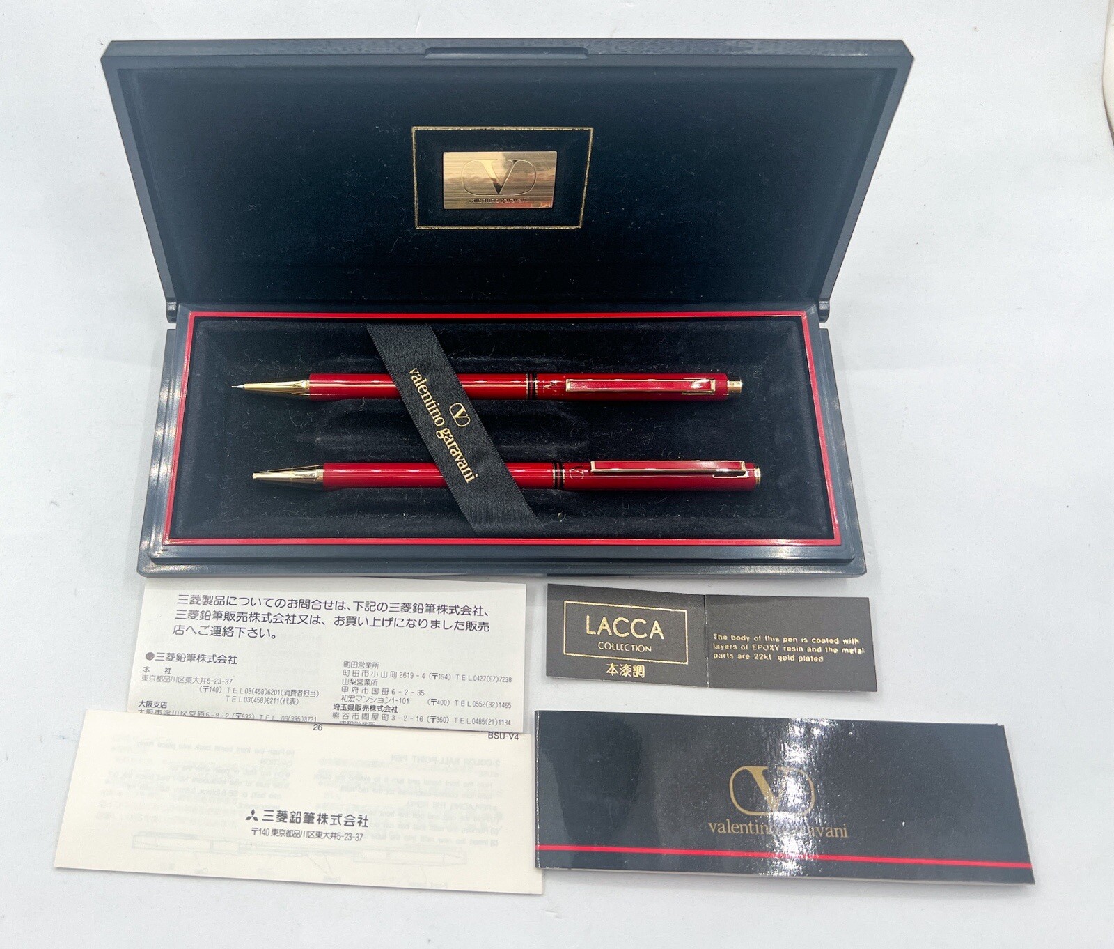 NOS Mitsubishi Made Valentino mechanical pencil Ballpoint Pen Set 22k Gold Plate