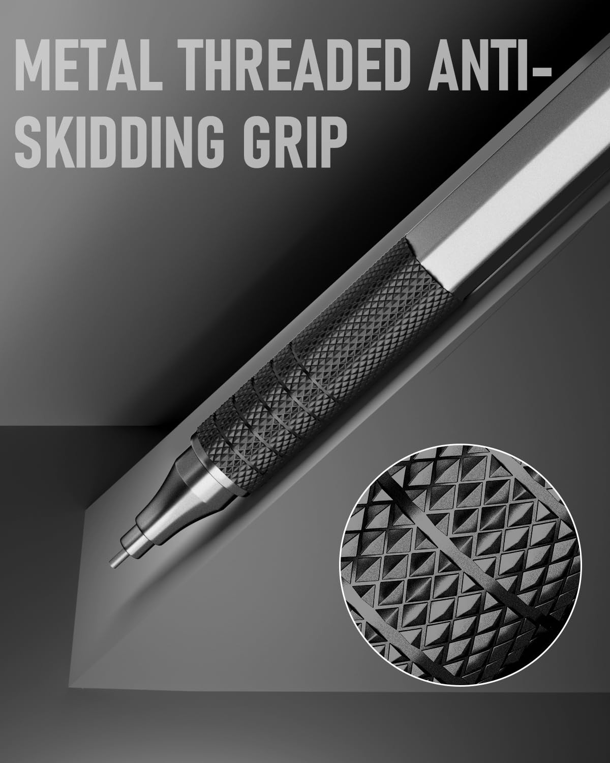 Mechanical Graphite Pencil Set, 3pcs Black Metal Pencils with Anti-Skid Grip,…