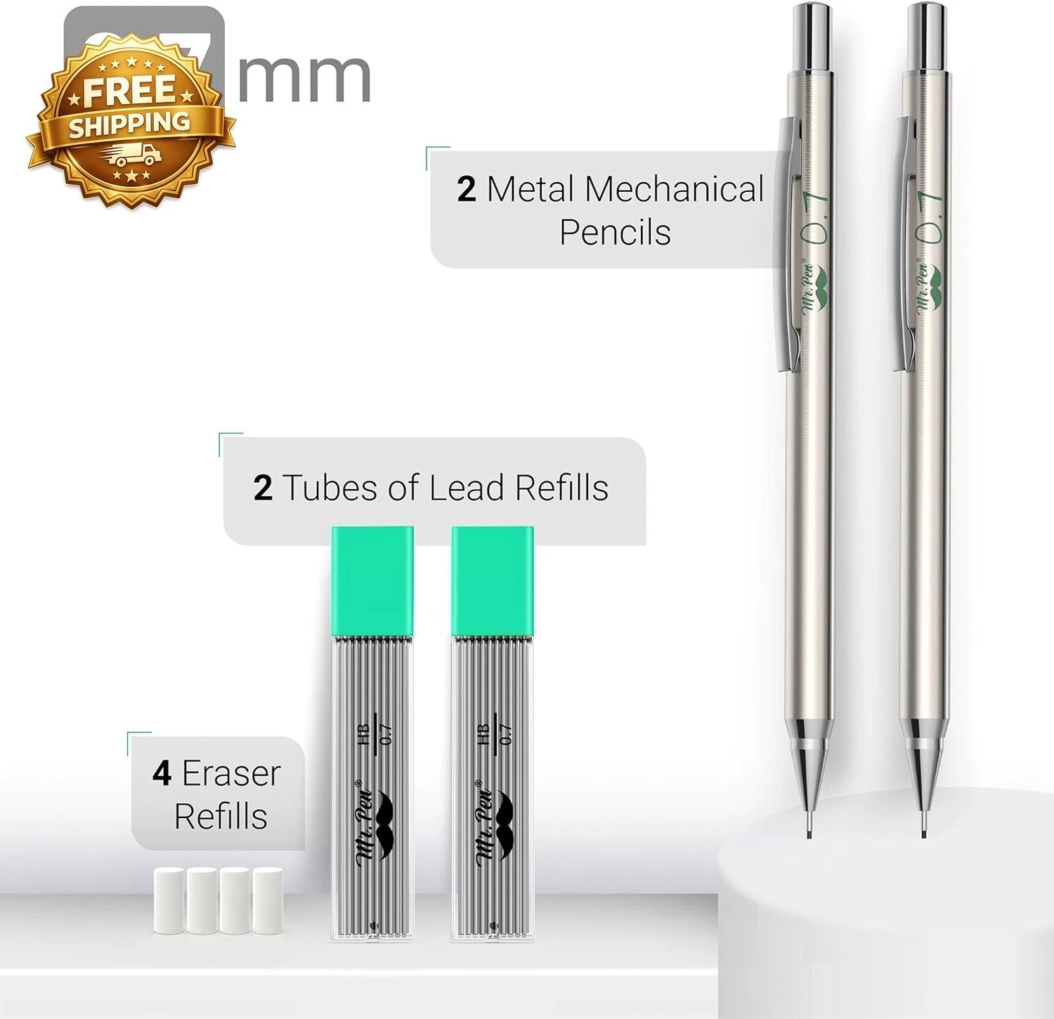 Metal Mechanical Pencils 0.7Mm, 2 Pack Lead Pencil Mechanical Pencil Metal