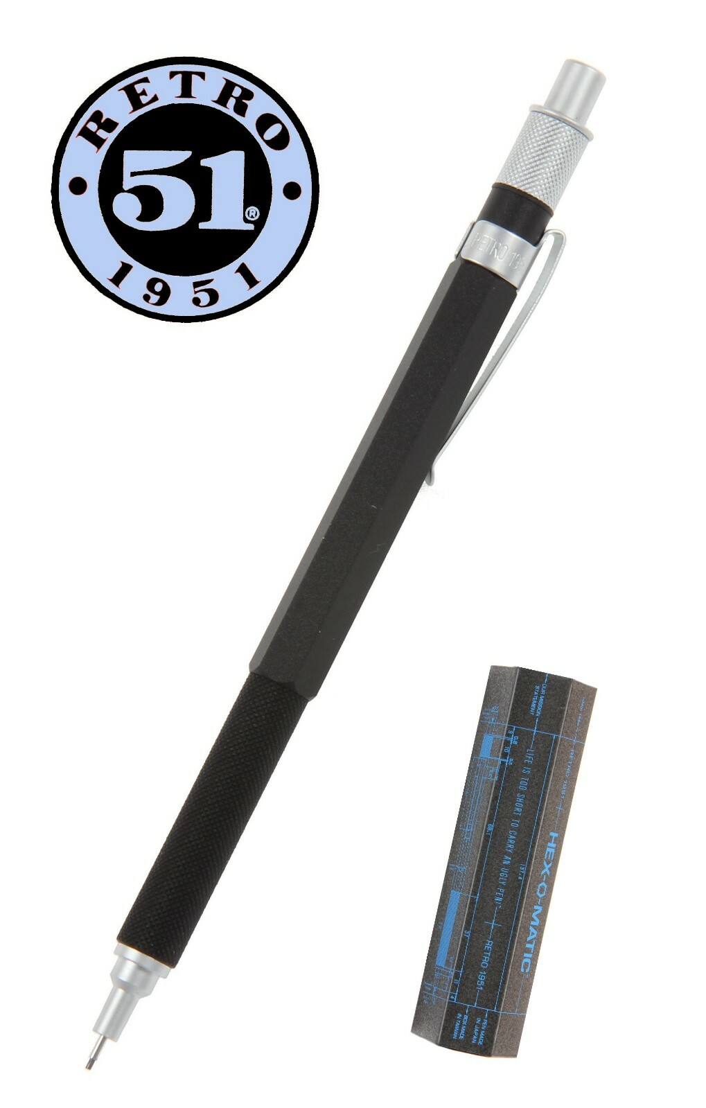 Retro 51 / Hex-o-matic Series Black 7mm Lead Pencil #HEX-601P