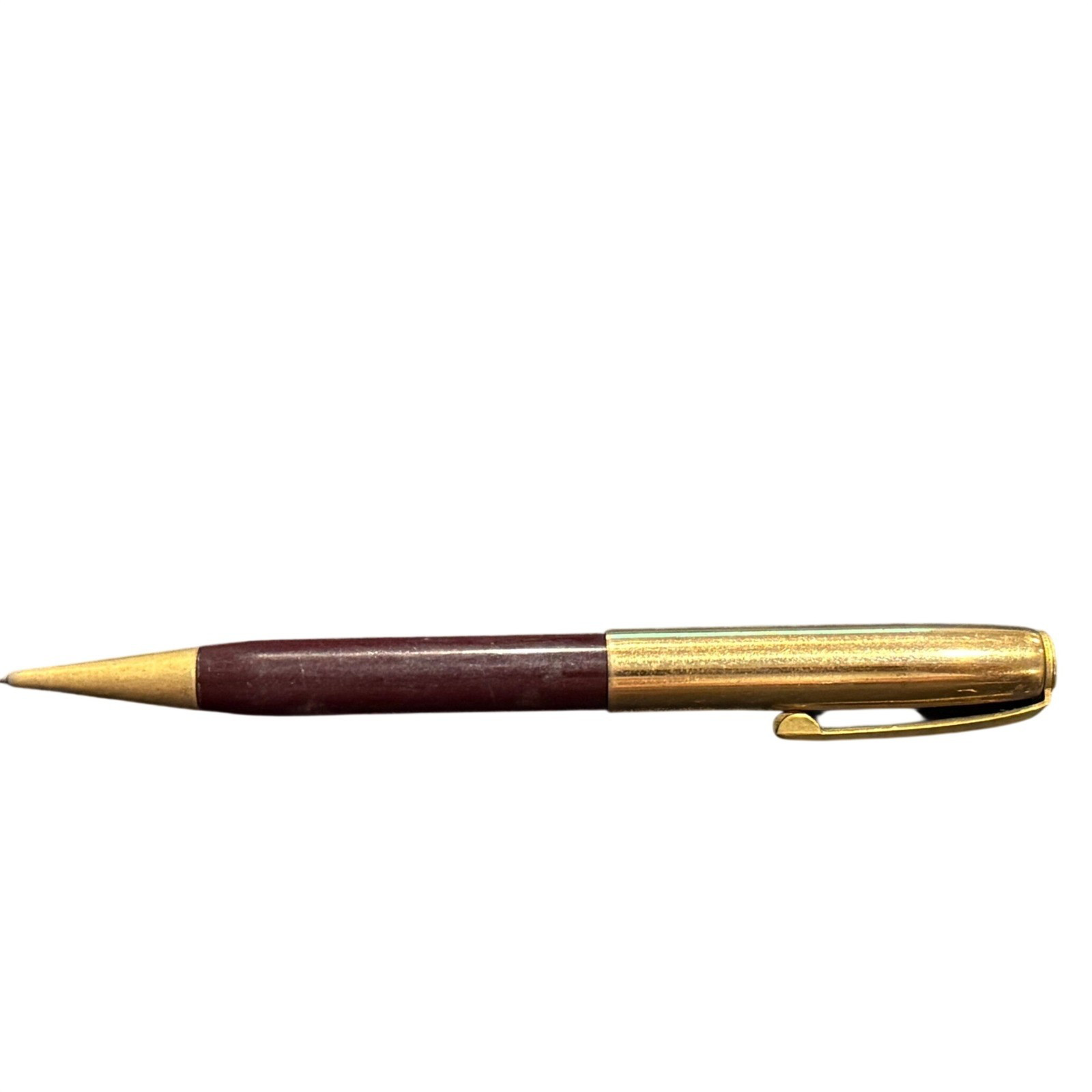 Vintage MCM Norman Mechanical Pencil Burgundy Plastic Gold Tone Office Retro USA