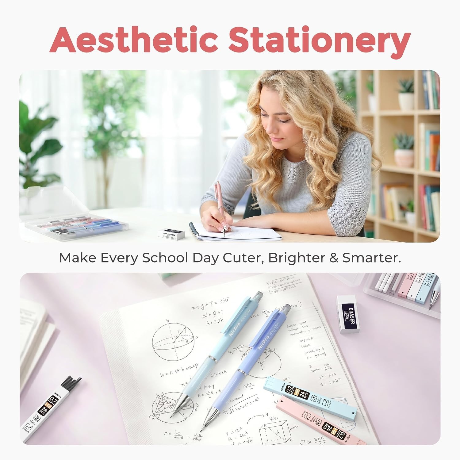 Complete Cute Pastel 6PCS Mechanical Pencil Set with Storage Case for Students