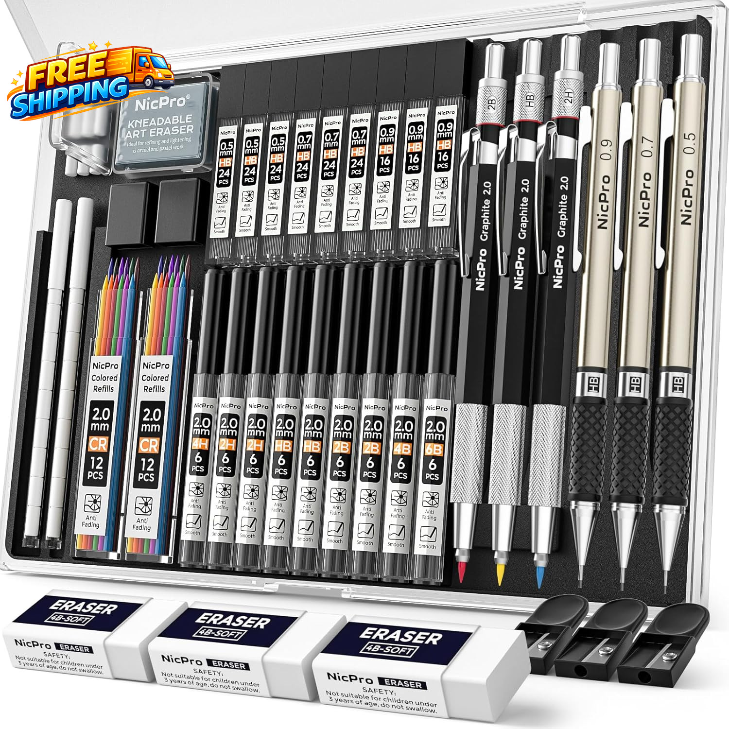 35PCS Art Mechanical Pencil Set 3 PCS Metal Drafting Pencil 0.5 Mm & 0.7 Mm