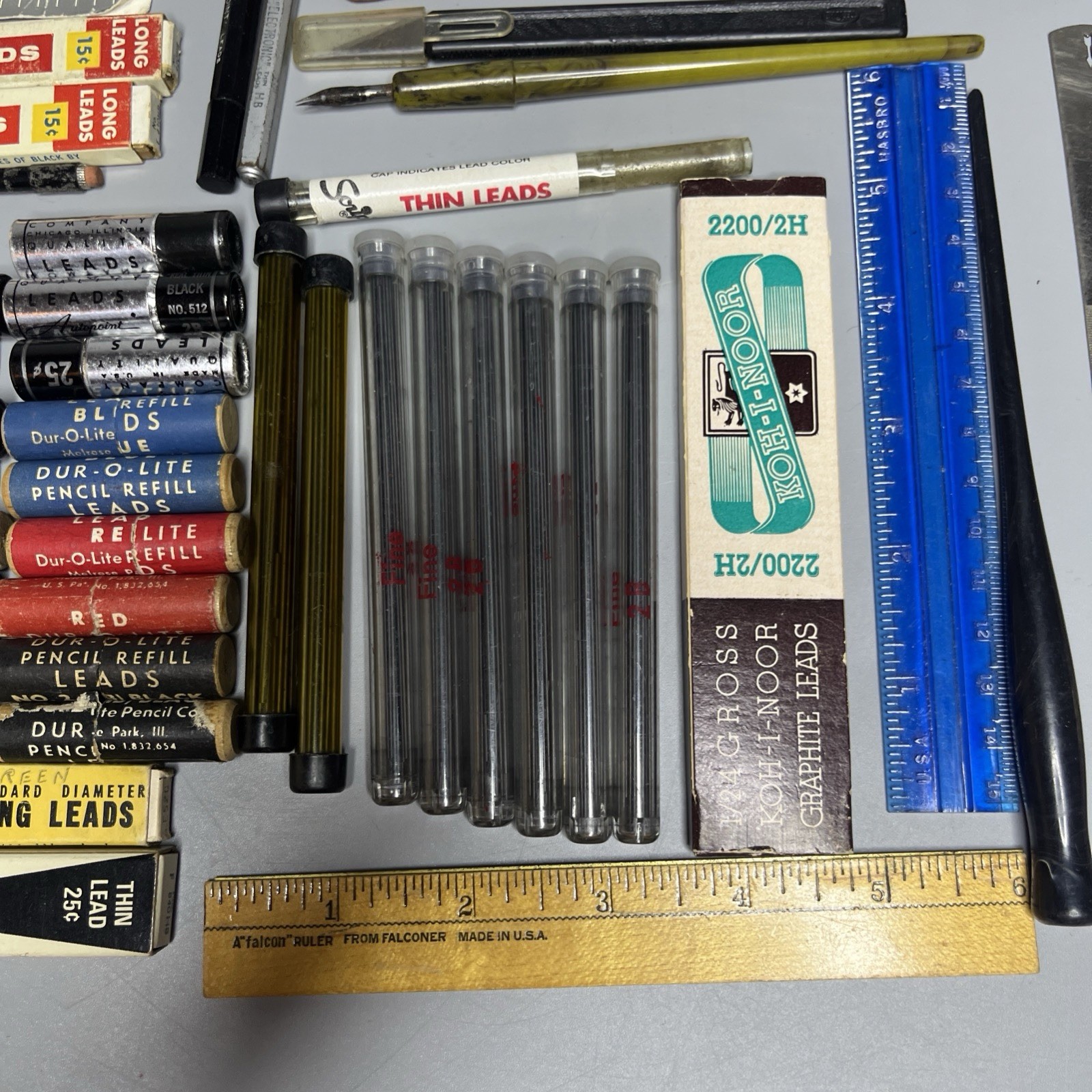 Lot of Vintage Drawing Art Leads Brushes Berol Faber Falcon Ruler Scripto Diana